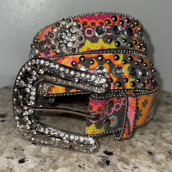 Blazin Roxx Multicolor Rhinestone Bling Embellished Western Leather Belt Size XL - Picture 2 of 15